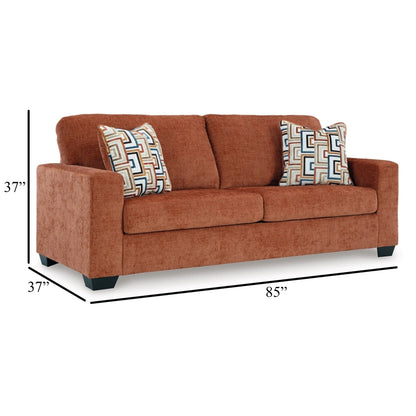 Canapé-lit Queen Avie, 2 coussins décoratifs, polyester orange, 85 pouces