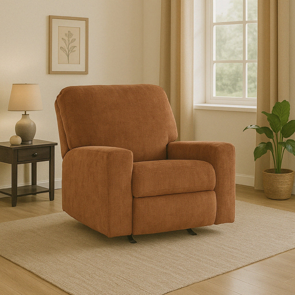 Fauteuil inclinable à bascule Avie, mouvement doux, polyester orange brûlé