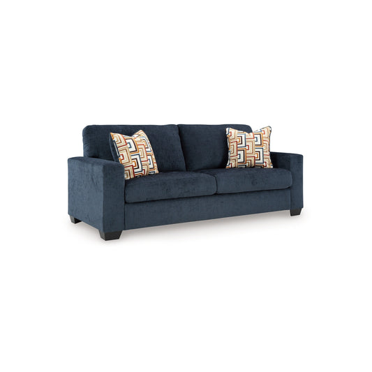 Canapé Avie, 2 coussins décoratifs, 85 pouces, noir, polyester bleu marine doux