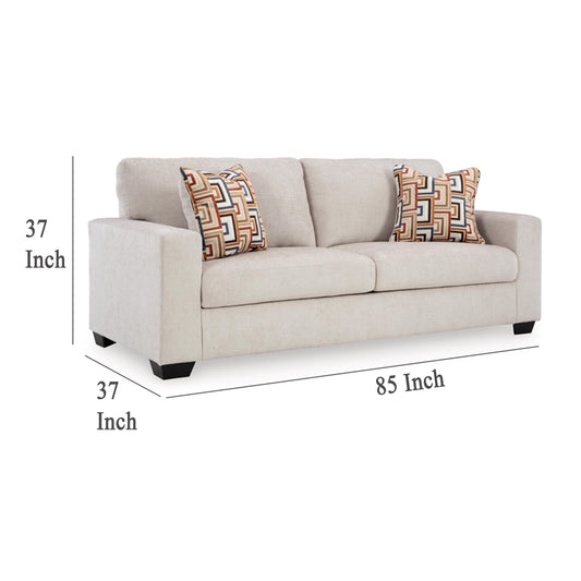 Canapé Avie, 2 coussins décoratifs, 85 pouces, polyester ivoire blanc doux