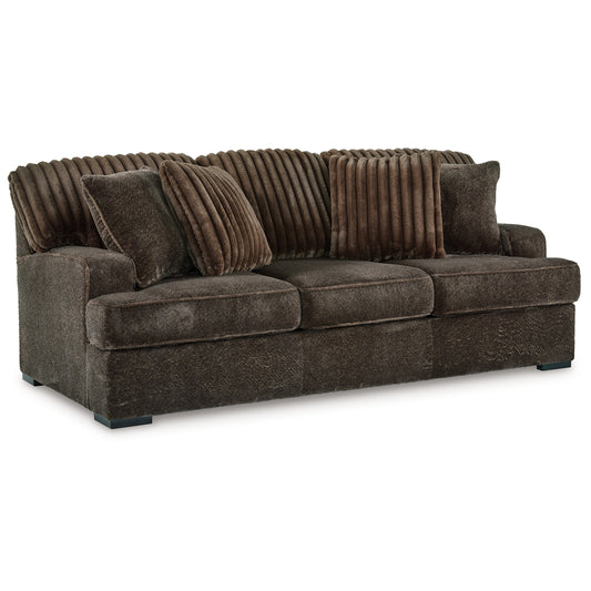 Canapé Ayle, 4 coussins décoratifs, velours côtelé marron chocolat, 94 pouces