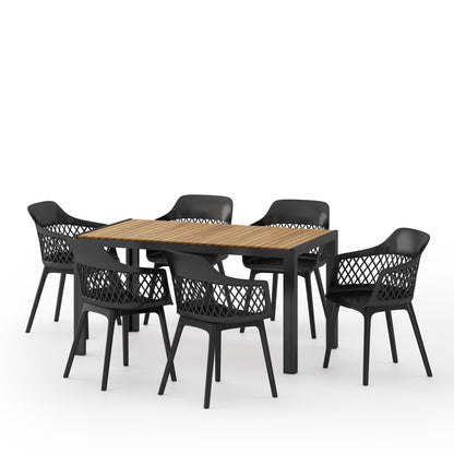Ensemble de salle à manger d'extérieur Azalea en bois et résine, 7 pièces, par Christopher Knight Home