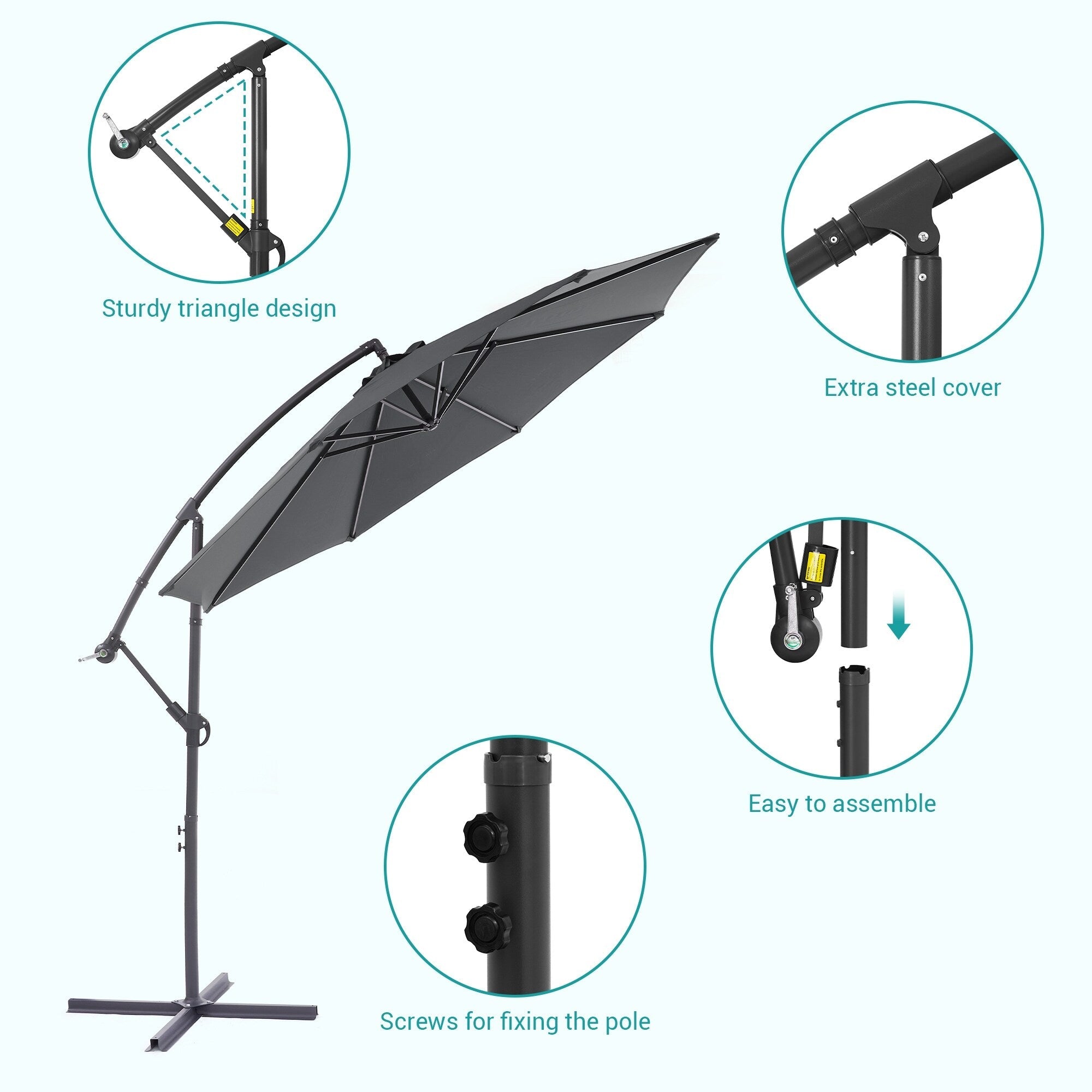BONOSUKI 10ft Patio Offset Umbrella Outdoor Hanging Umbrella