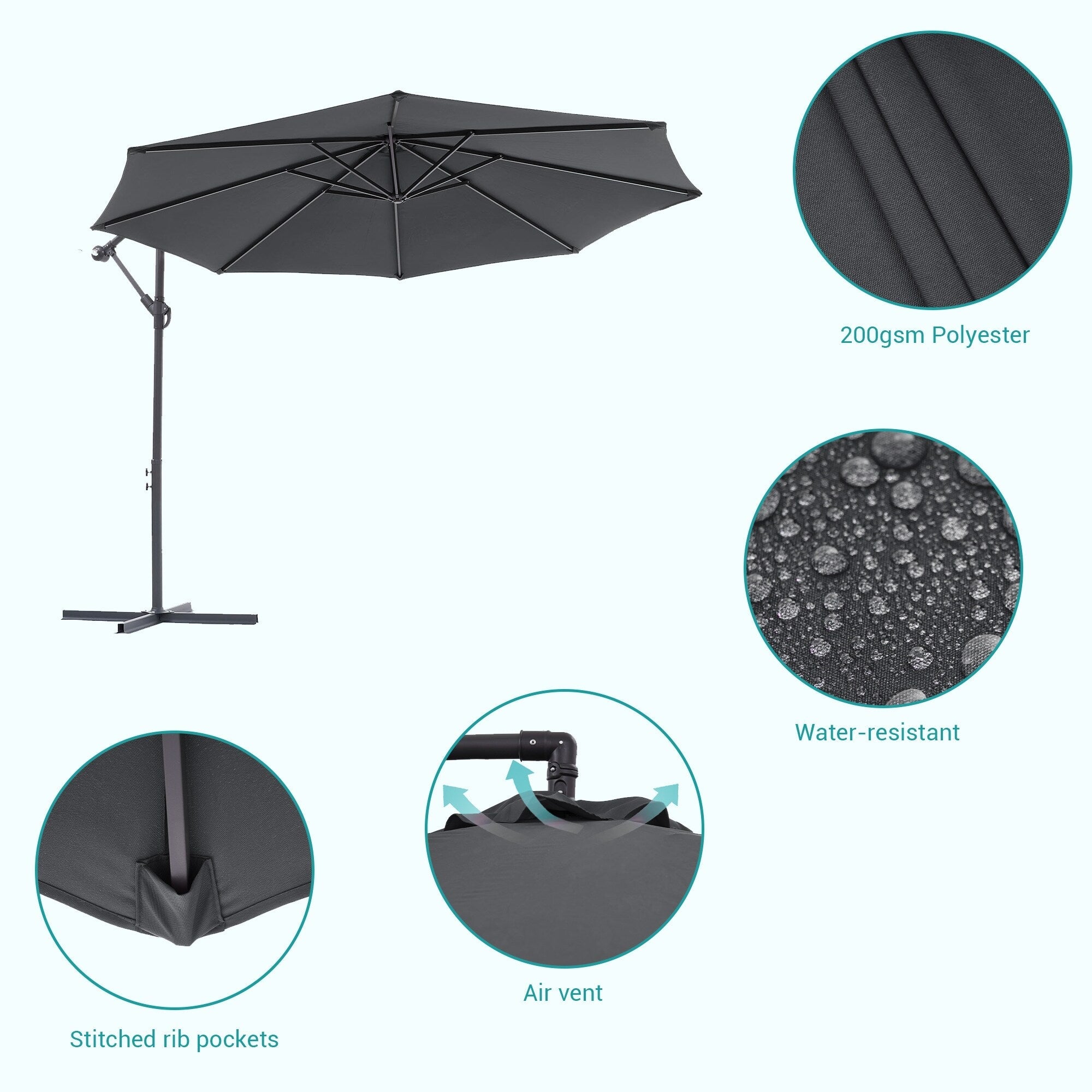 BONOSUKI 10ft Patio Offset Umbrella Outdoor Hanging Umbrella