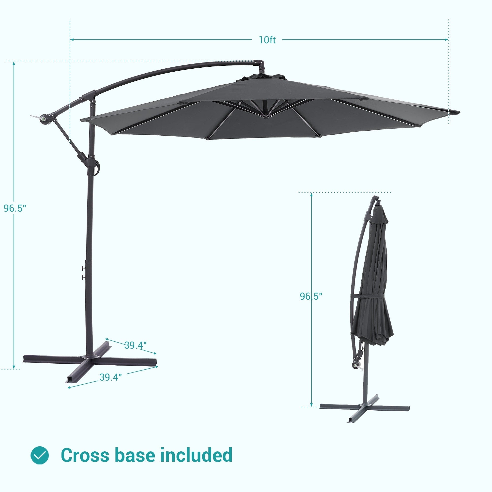 BONOSUKI 10ft Patio Offset Umbrella Outdoor Hanging Umbrella