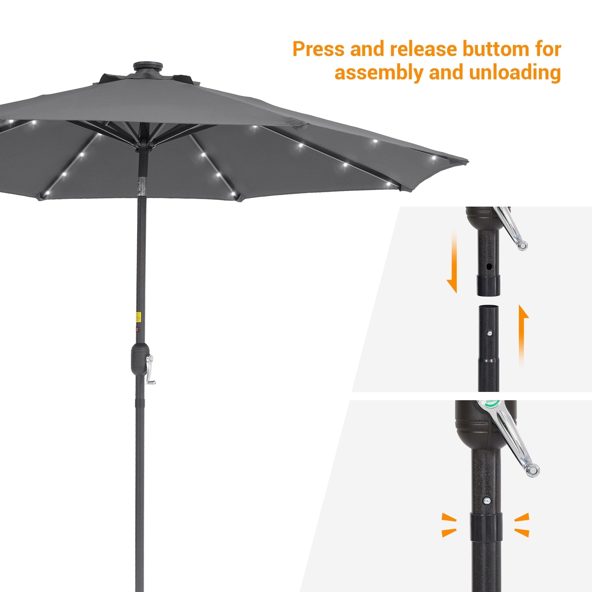 Parasol de marché à LED BONOSUKI de 9 pieds, parasol de table pour terrasse extérieure