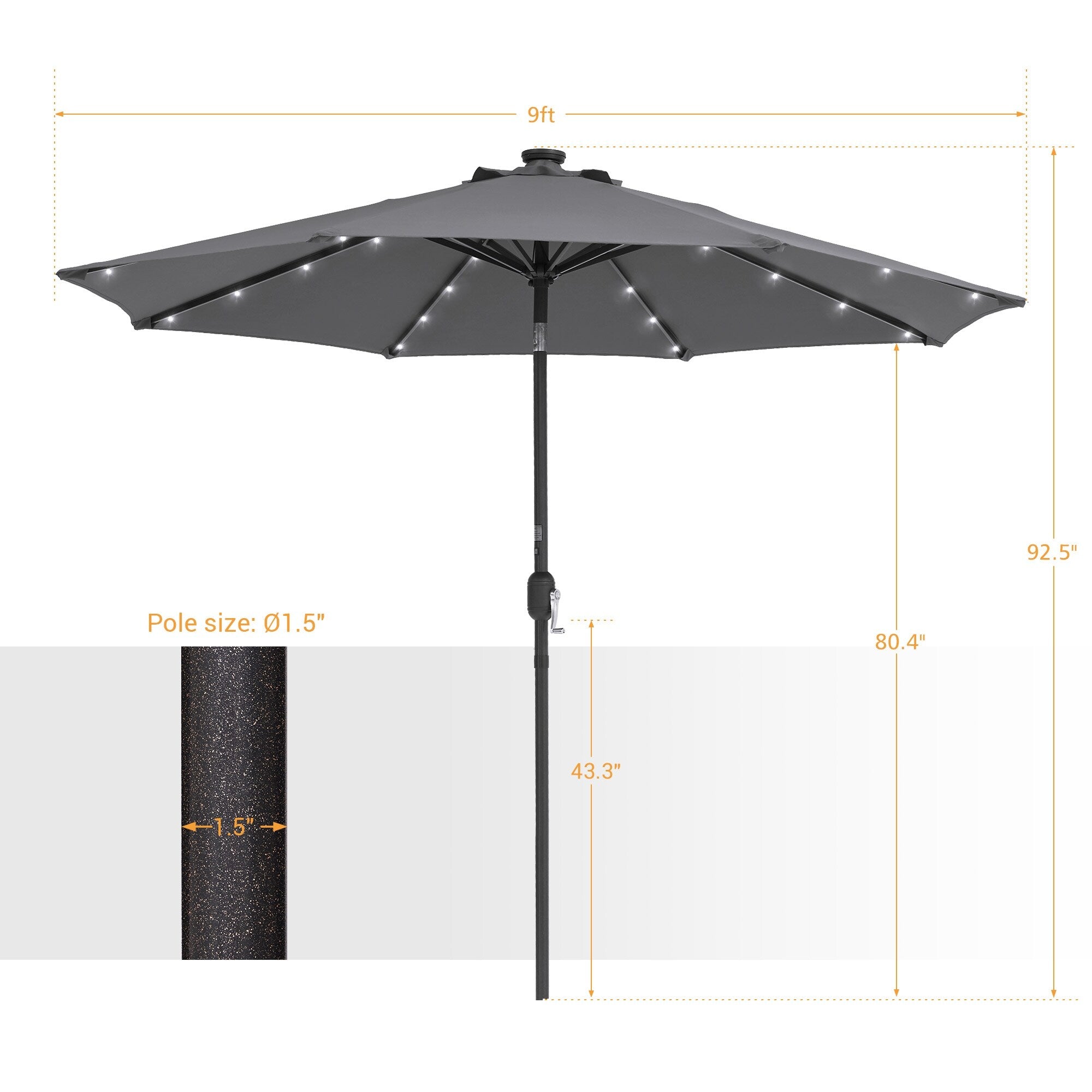 BONOSUKI LED Patio 9Ft Market Umbrella,Outside Deck Table Umbrella