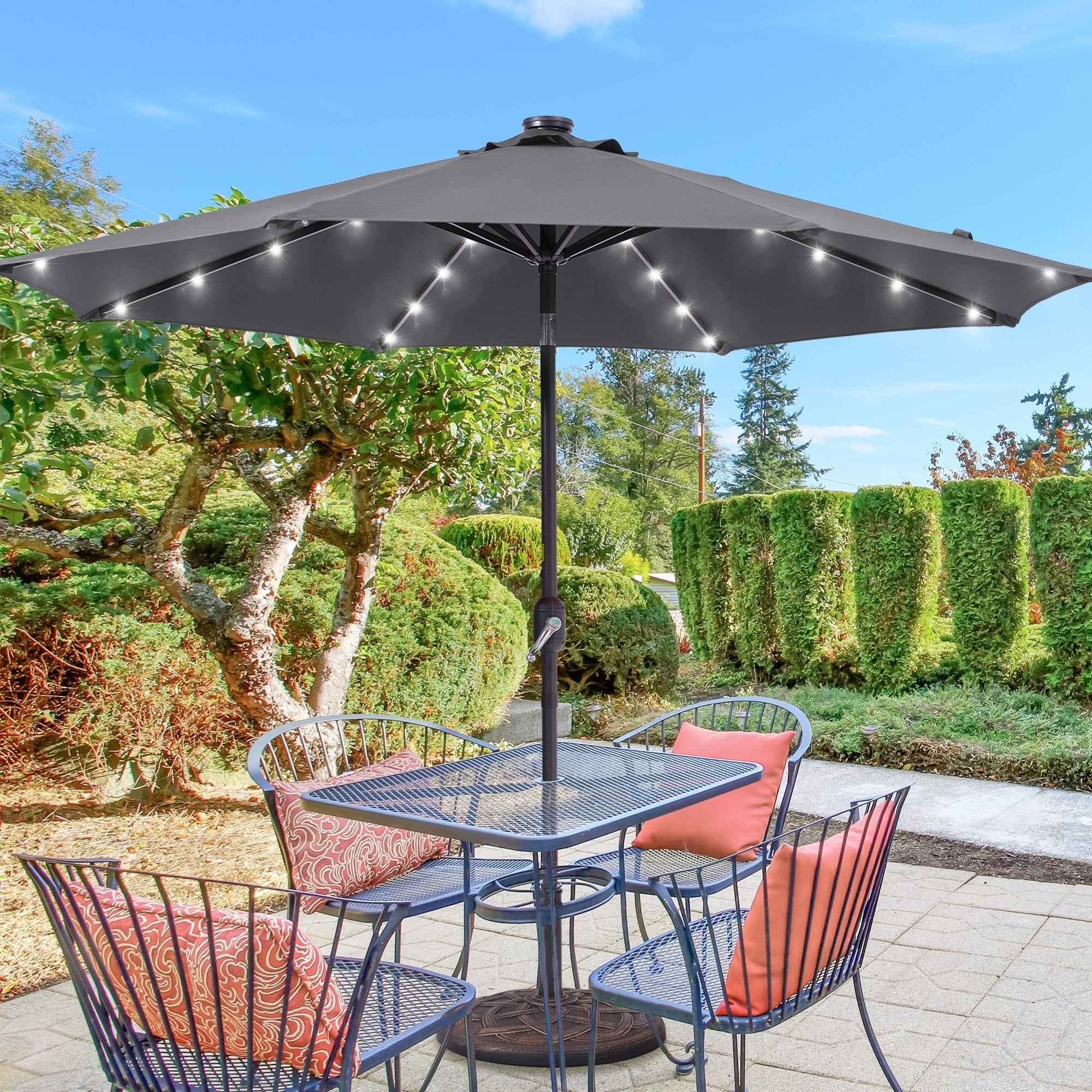 BONOSUKI LED Patio 9Ft Market Umbrella,Outside Deck Table Umbrella