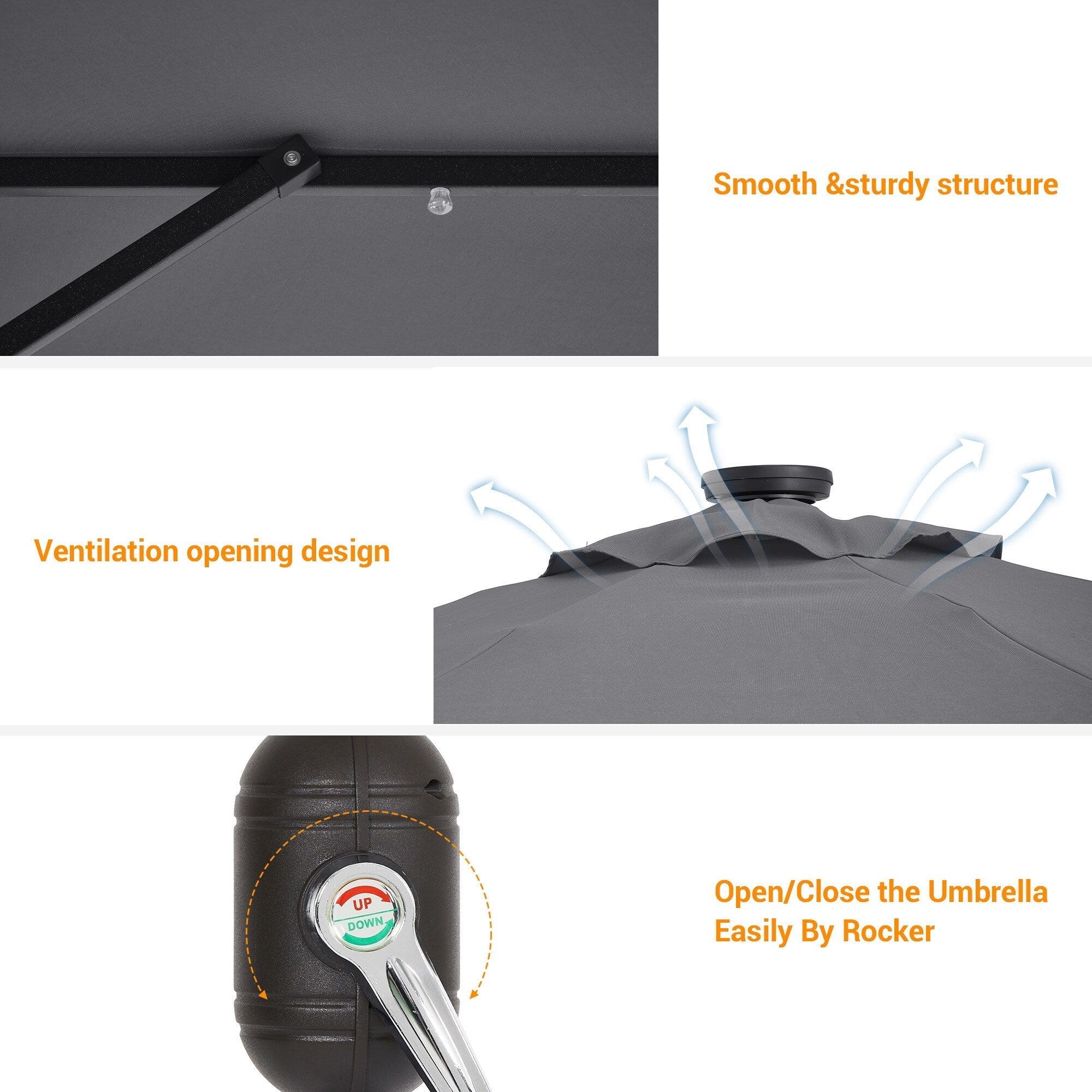 BONOSUKI LED Patio 9Ft Market Umbrella,Outside Deck Table Umbrella