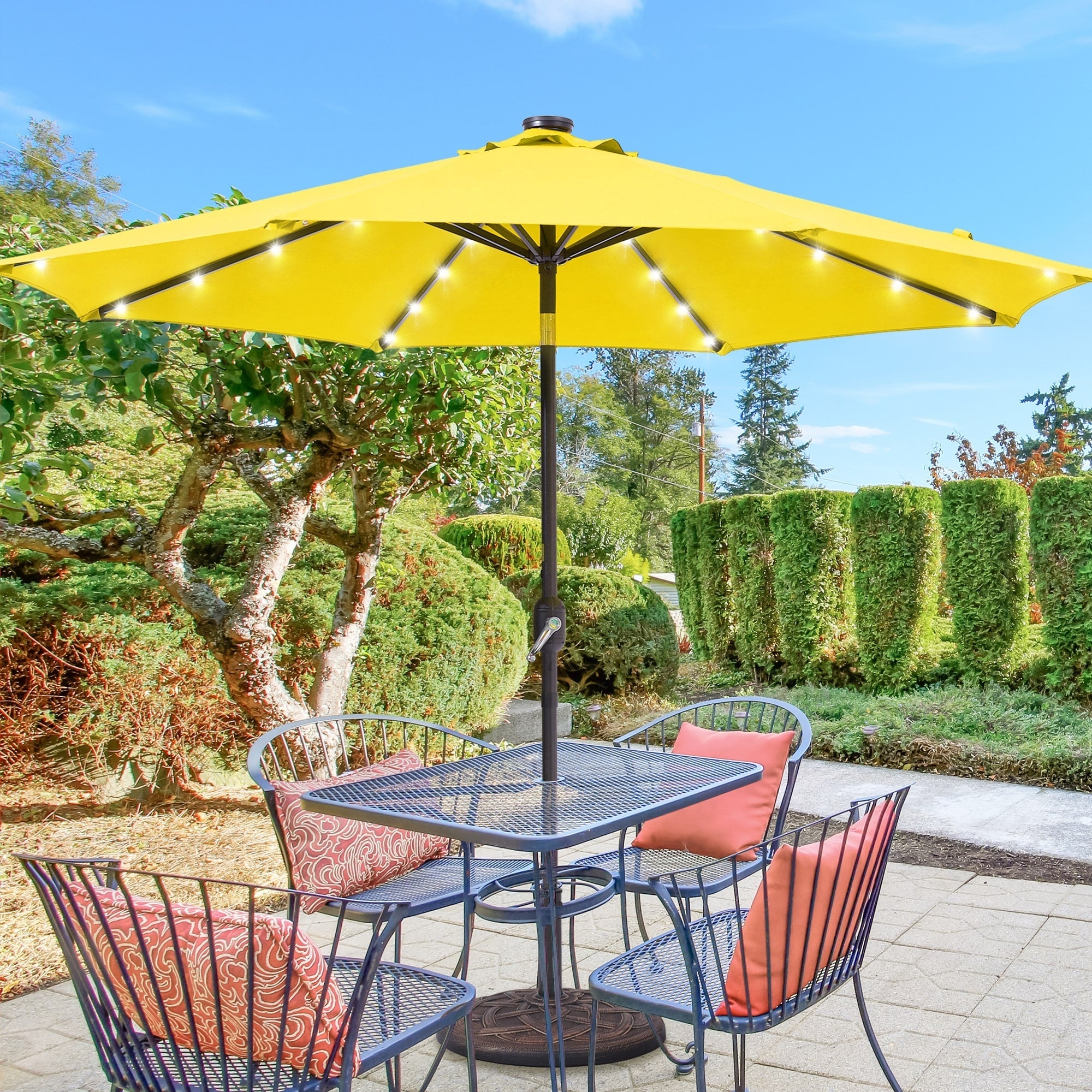BONOSUKI LED Patio 9Ft Market Umbrella,Outside Deck Table Umbrella