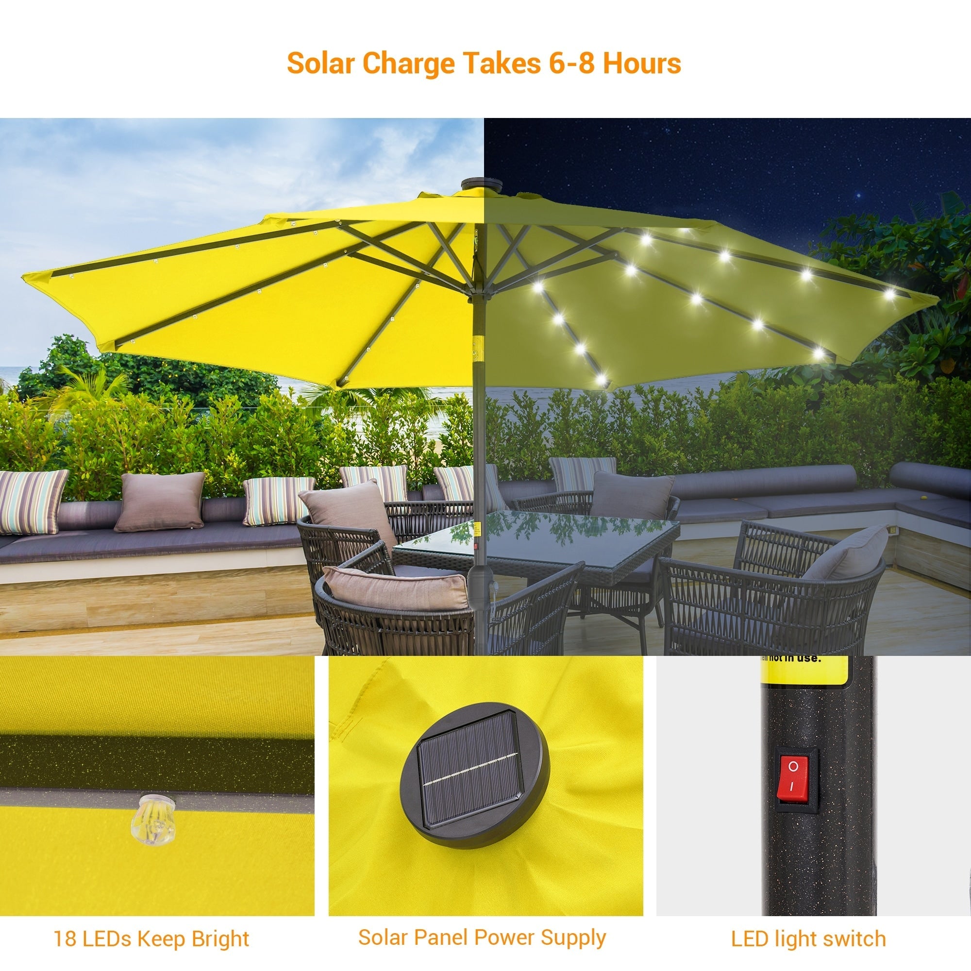 Parasol de marché à LED BONOSUKI de 9 pieds, parasol de table pour terrasse extérieure