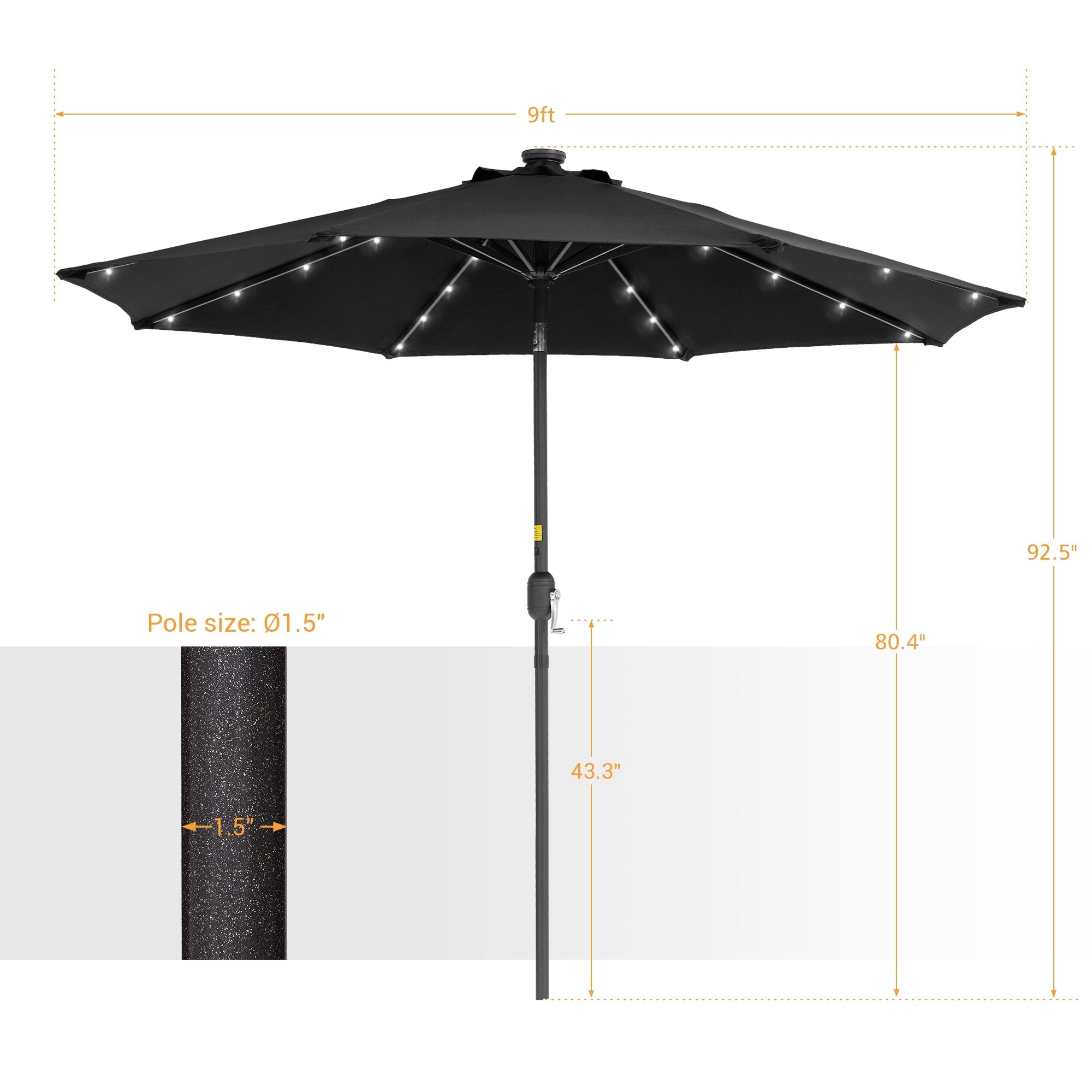Parasol de marché à LED BONOSUKI de 9 pieds, parasol de table pour terrasse extérieure