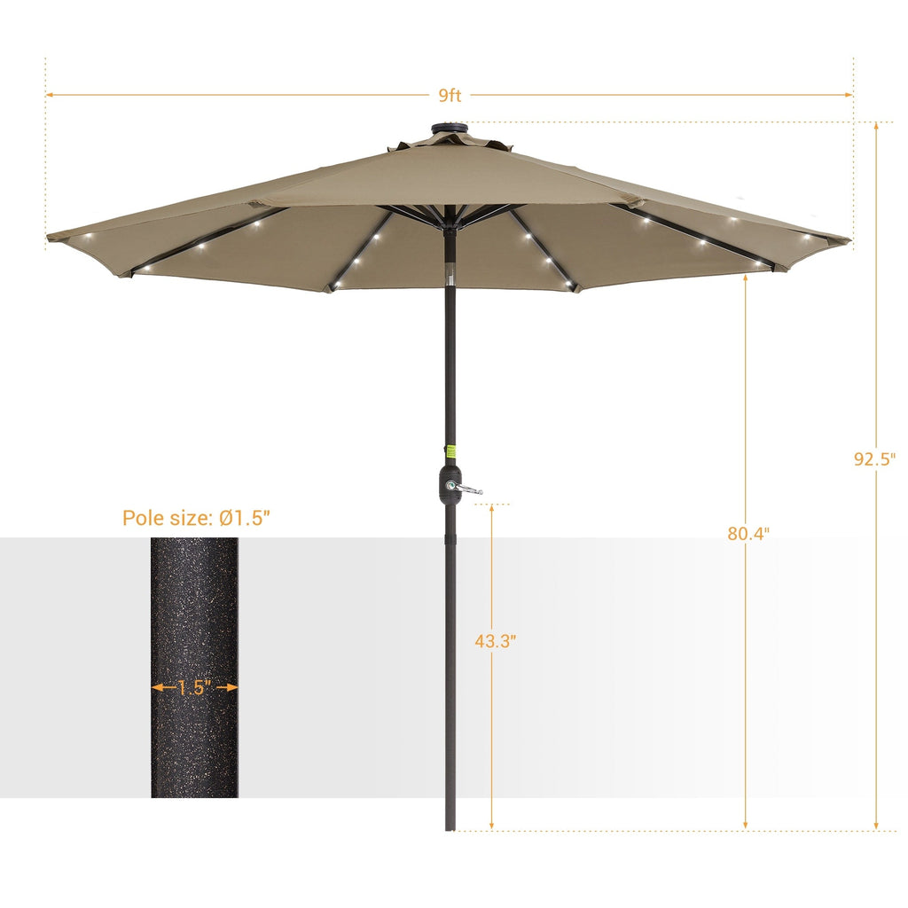 BONOSUKI LED Patio 9Ft Market Umbrella,Outside Deck Table Umbrella