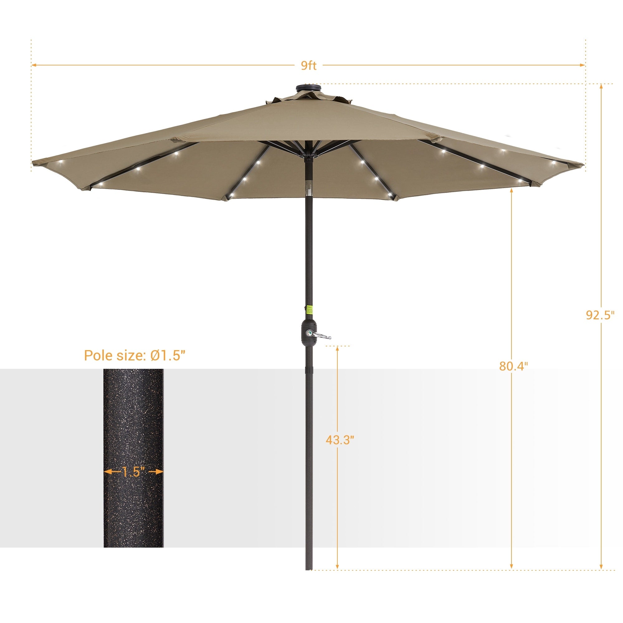 Parasol de marché à LED BONOSUKI de 9 pieds, parasol de table pour terrasse extérieure