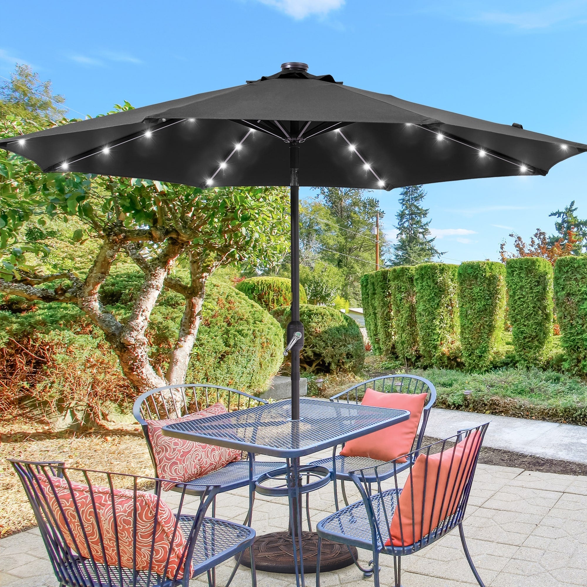 BONOSUKI LED Patio 9Ft Market Umbrella,Outside Deck Table Umbrella