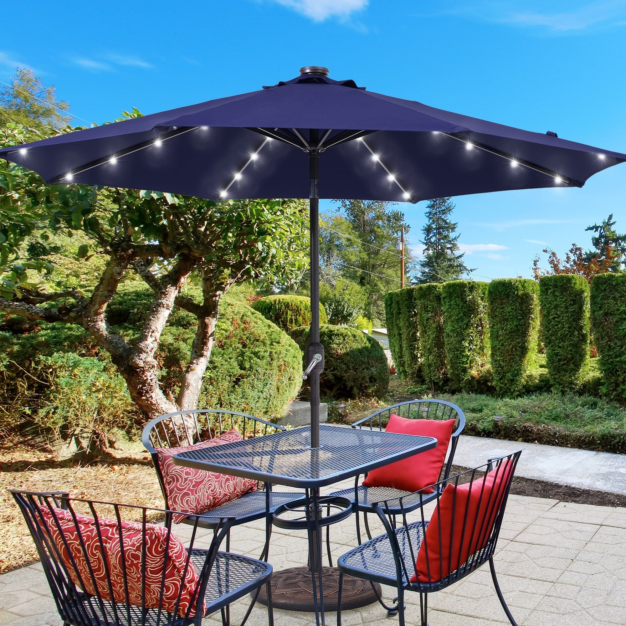 Parasol de marché à LED BONOSUKI de 9 pieds, parasol de table pour terrasse extérieure