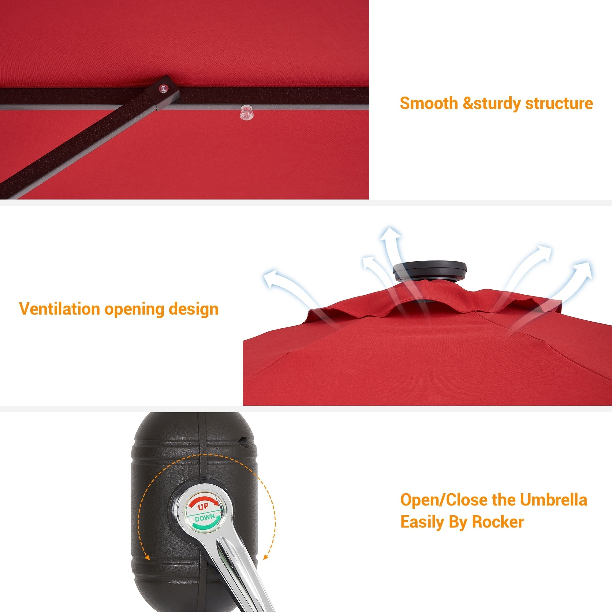 BONOSUKI LED Patio 9Ft Market Umbrella,Outside Deck Table Umbrella
