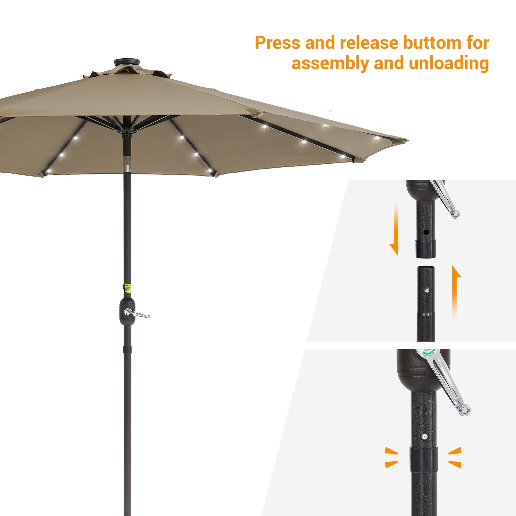 Parasol de marché à LED BONOSUKI de 9 pieds, parasol de table pour terrasse extérieure