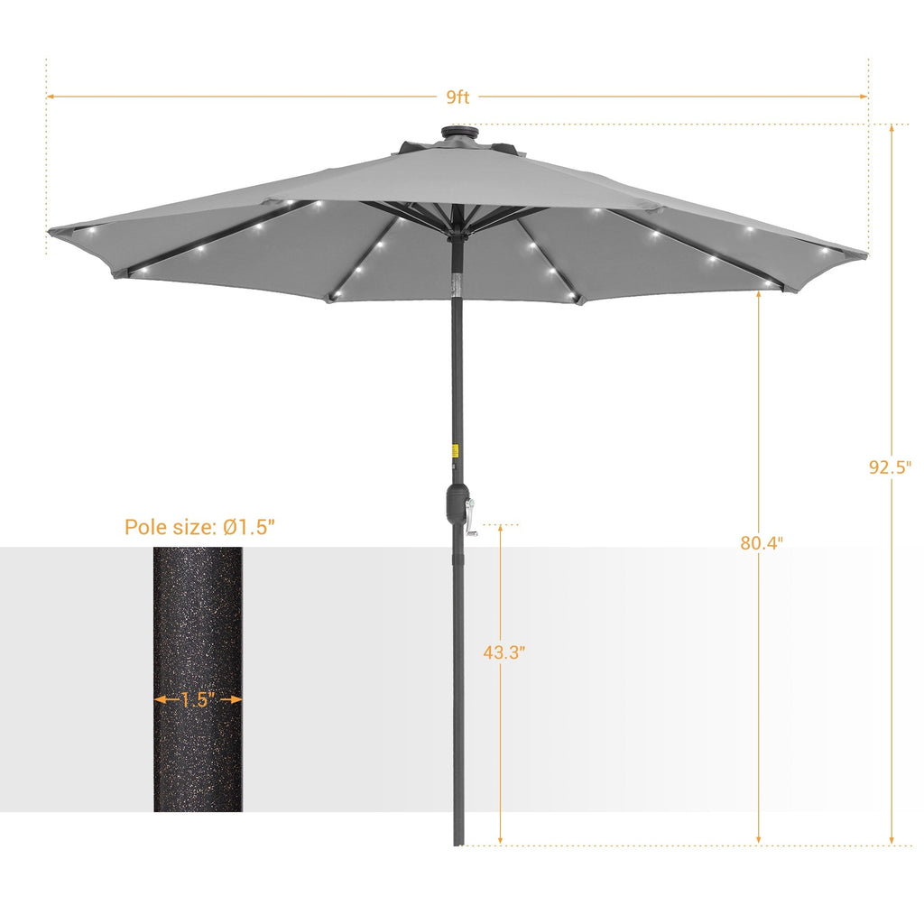 BONOSUKI LED Patio 9Ft Market Umbrella,Outside Deck Table Umbrella