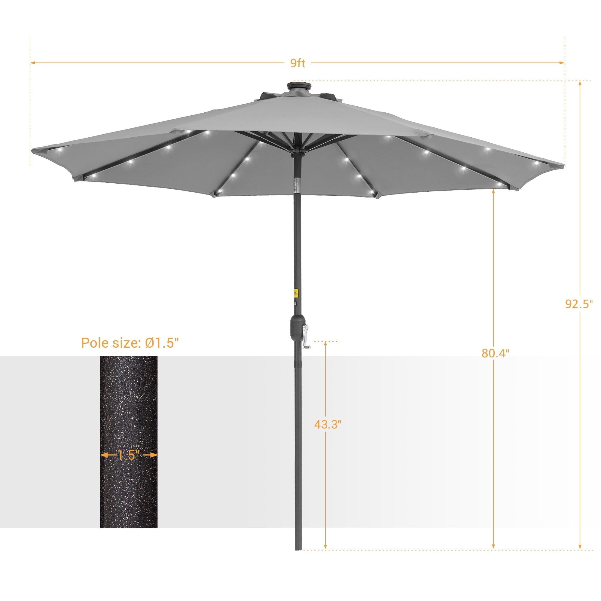 BONOSUKI LED Patio 9Ft Market Umbrella,Outside Deck Table Umbrella
