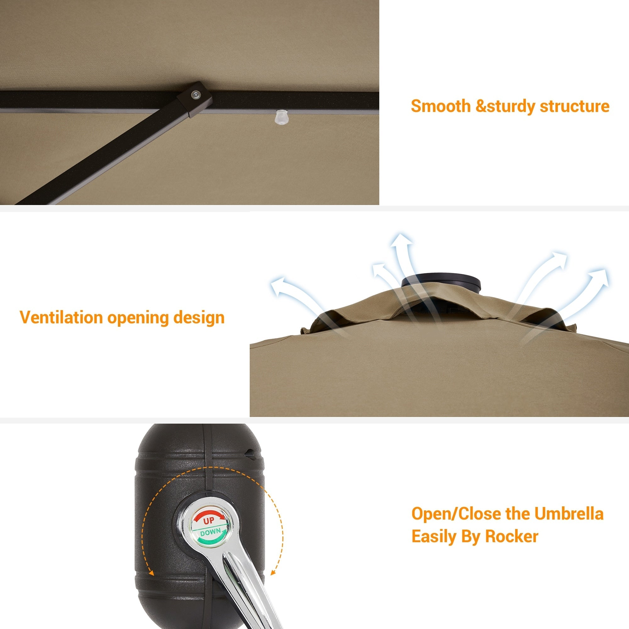 BONOSUKI LED Patio 9Ft Market Umbrella,Outside Deck Table Umbrella