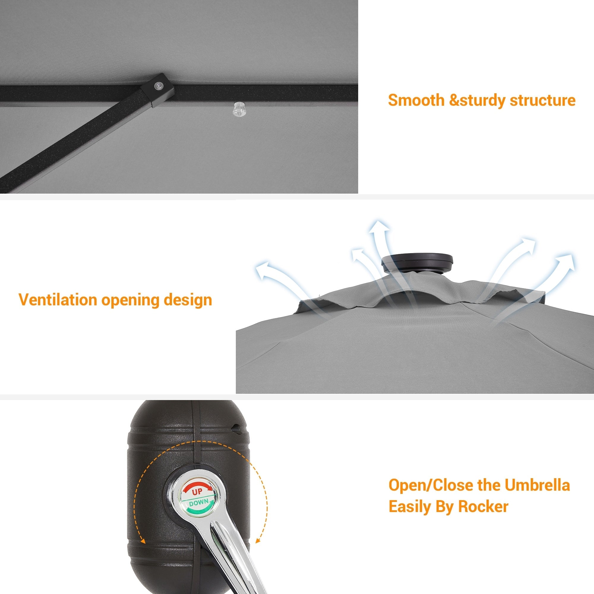 BONOSUKI LED Patio 9Ft Market Umbrella,Outside Deck Table Umbrella
