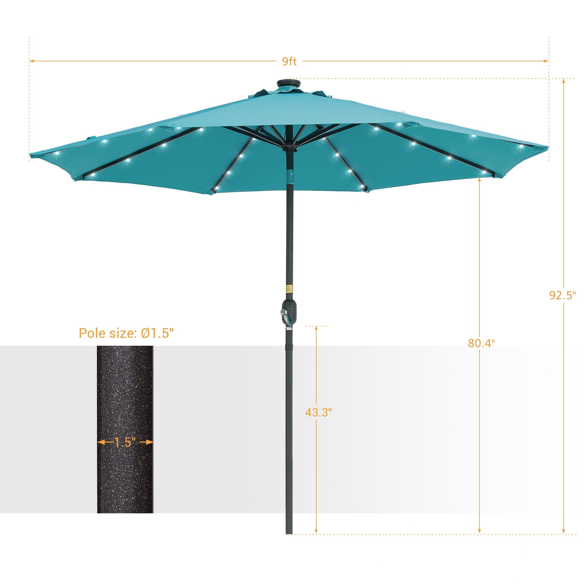 Parasol de marché à LED BONOSUKI de 9 pieds, parasol de table pour terrasse extérieure
