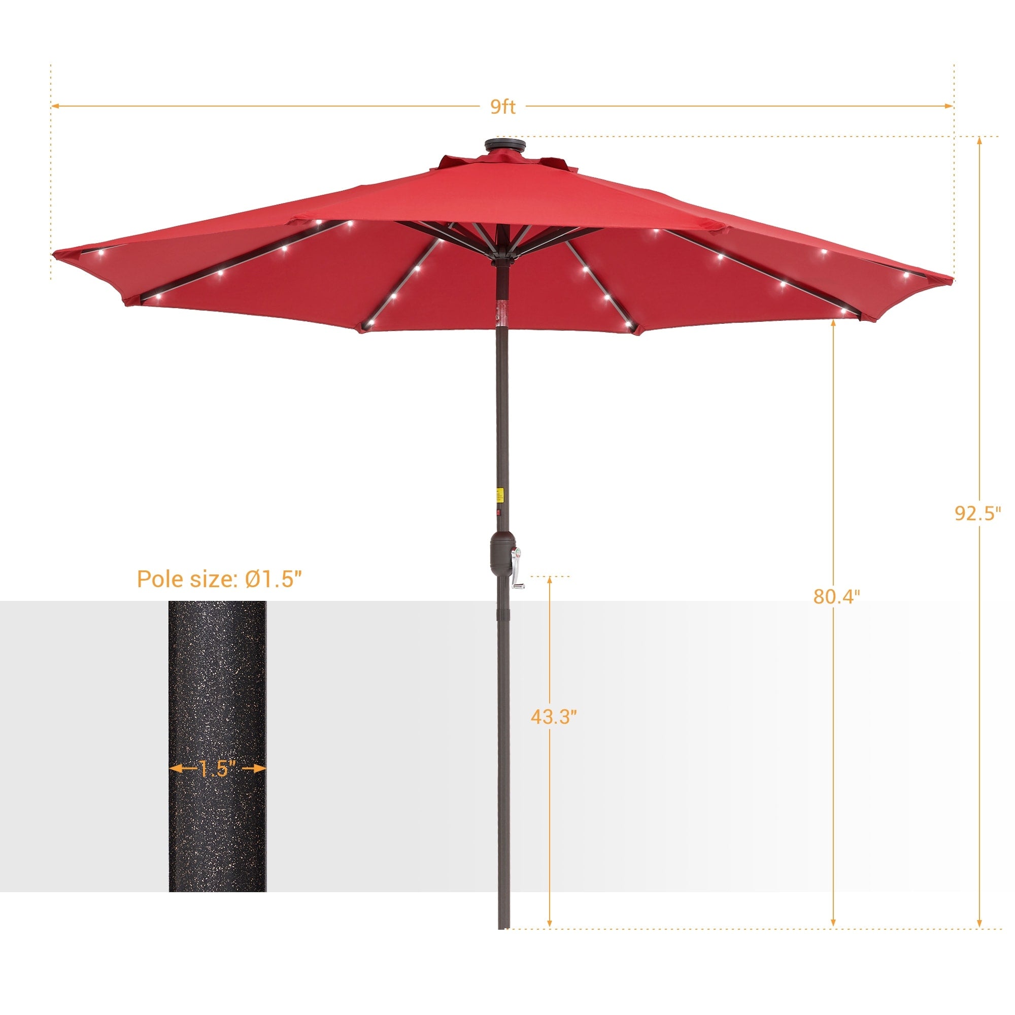 Parasol de marché à LED BONOSUKI de 9 pieds, parasol de table pour terrasse extérieure