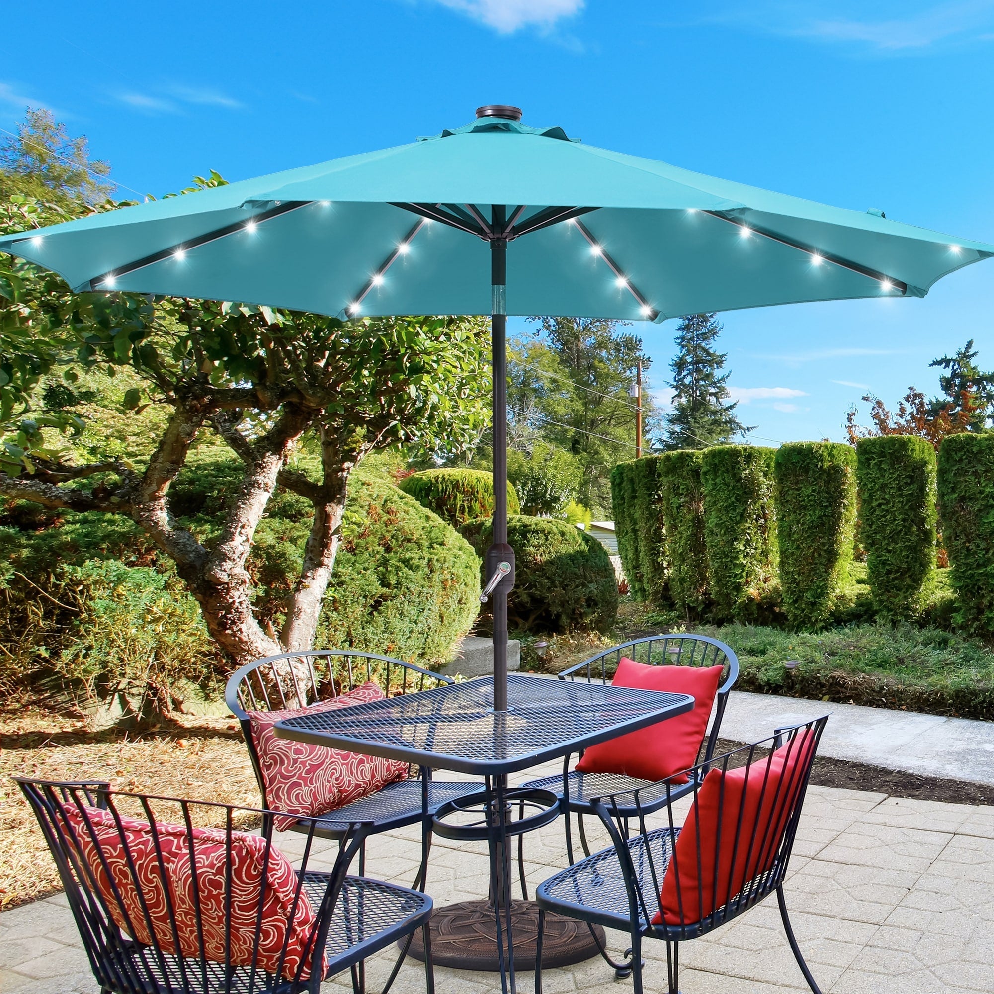BONOSUKI LED Patio 9Ft Market Umbrella,Outside Deck Table Umbrella