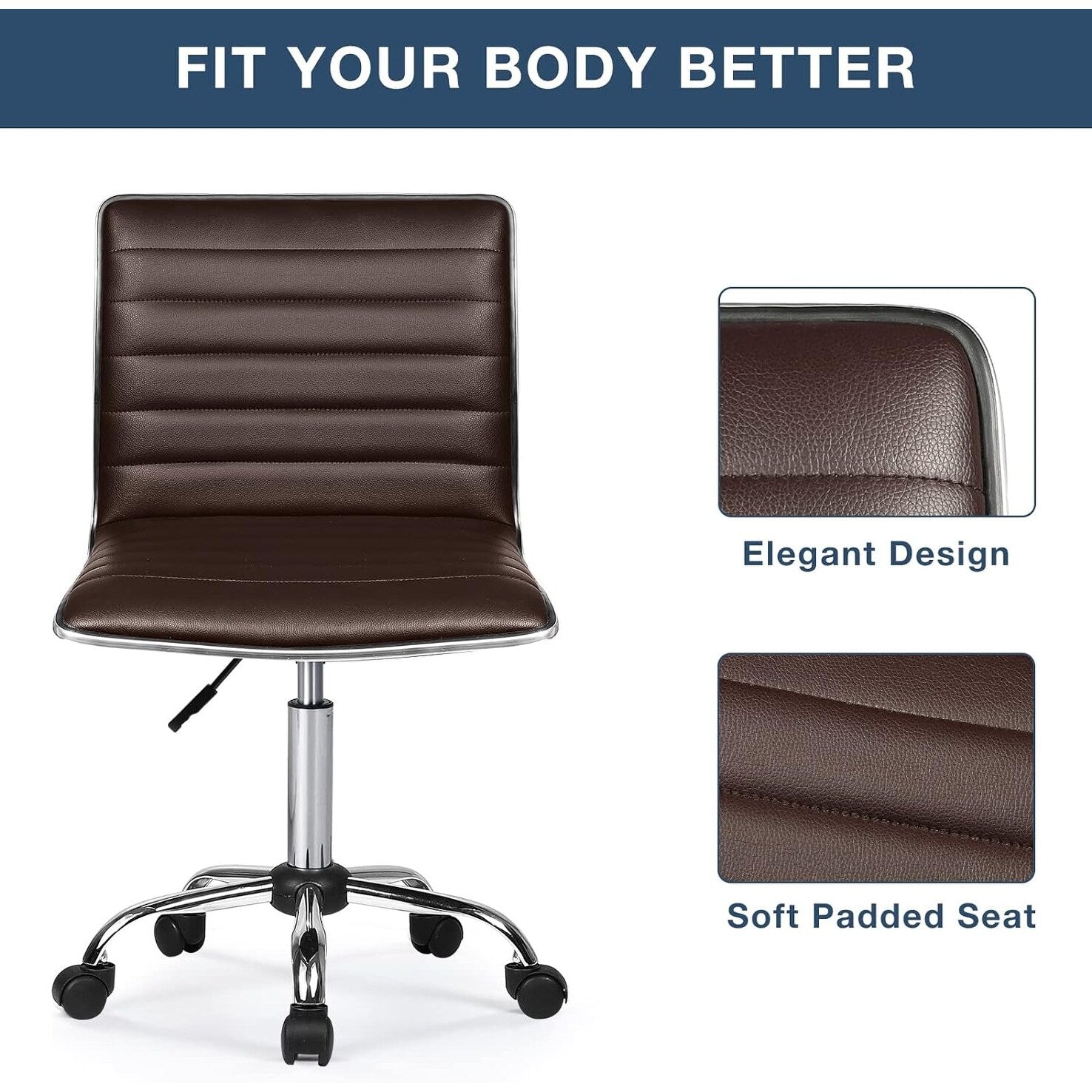 Chaise de bureau réglable Bossin, chaise de travail pivotante à dossier moyen sans accoudoirs, chaise de coiffeuse pour petit espace, maquillage de salon