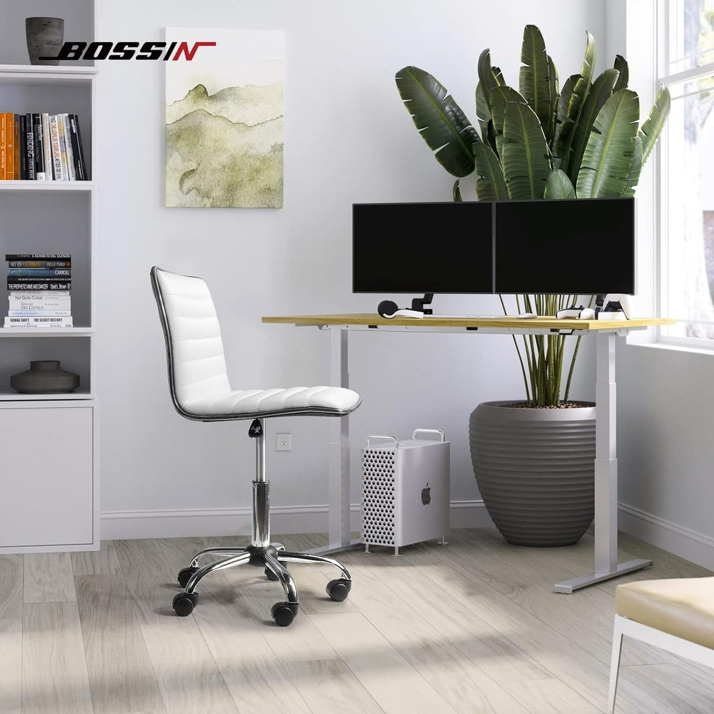 Chaise de bureau réglable Bossin, chaise de travail pivotante à dossier moyen sans accoudoirs, chaise de coiffeuse pour petit espace, maquillage de salon