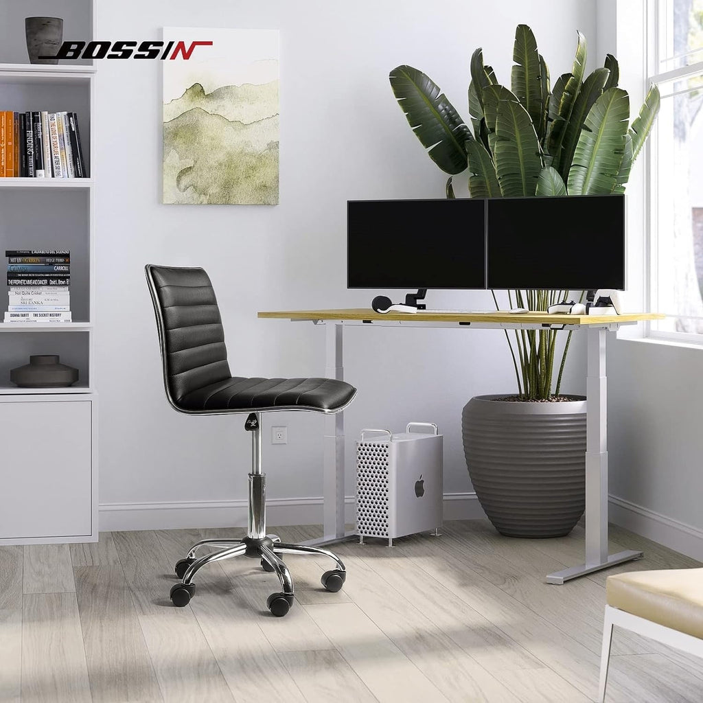 Chaise de bureau réglable Bossin, chaise de travail pivotante à dossier moyen sans accoudoirs, chaise de coiffeuse pour petit espace, maquillage de salon