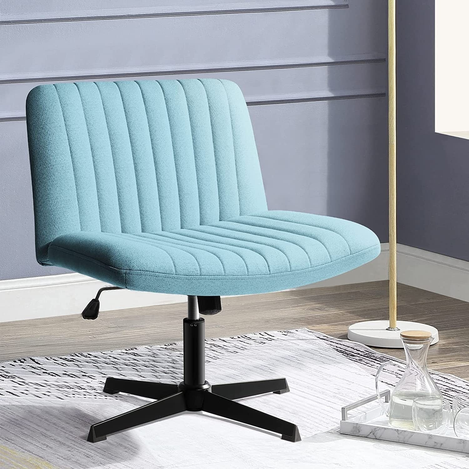 Chaise de bureau BOSSIN Criss Cross sans accoudoirs, sans roulettes, chaise de vanité pivotante moderne rembourrée en tissu