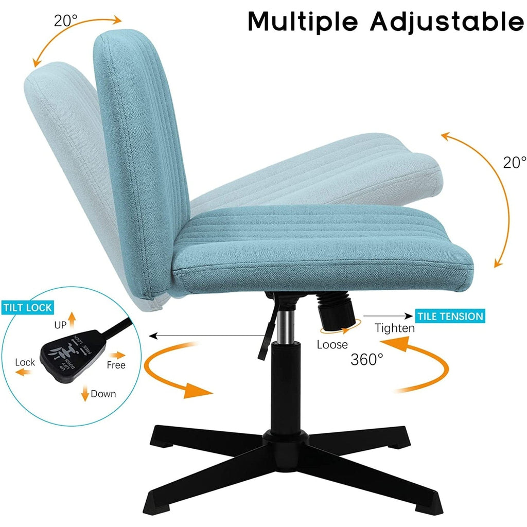 Chaise de bureau BOSSIN Criss Cross sans accoudoirs, sans roulettes, chaise de vanité pivotante moderne rembourrée en tissu