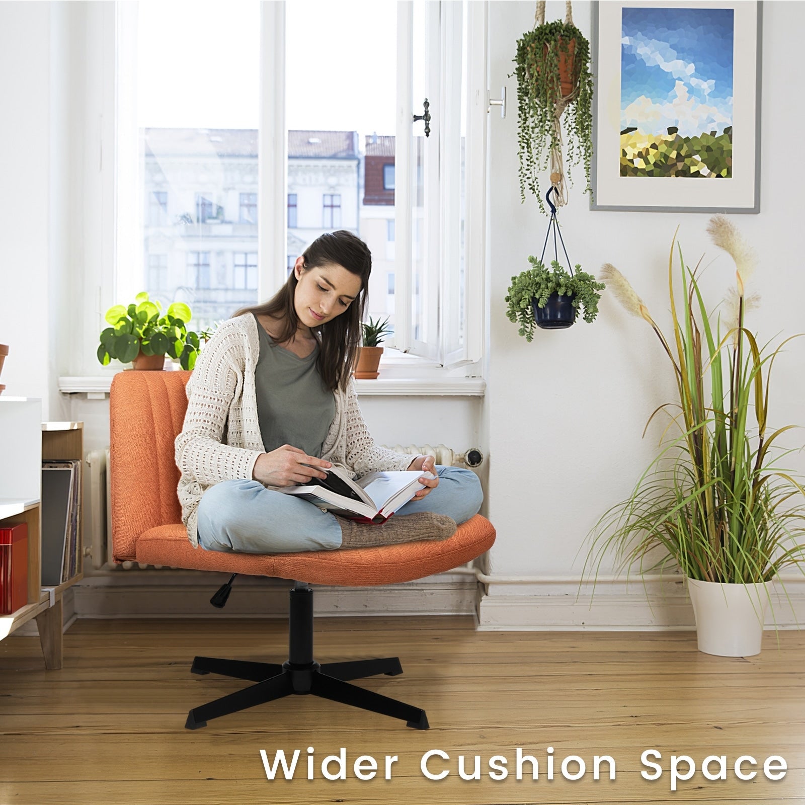 Chaise de bureau BOSSIN Criss Cross sans accoudoirs, sans roulettes, chaise de vanité pivotante moderne rembourrée en tissu