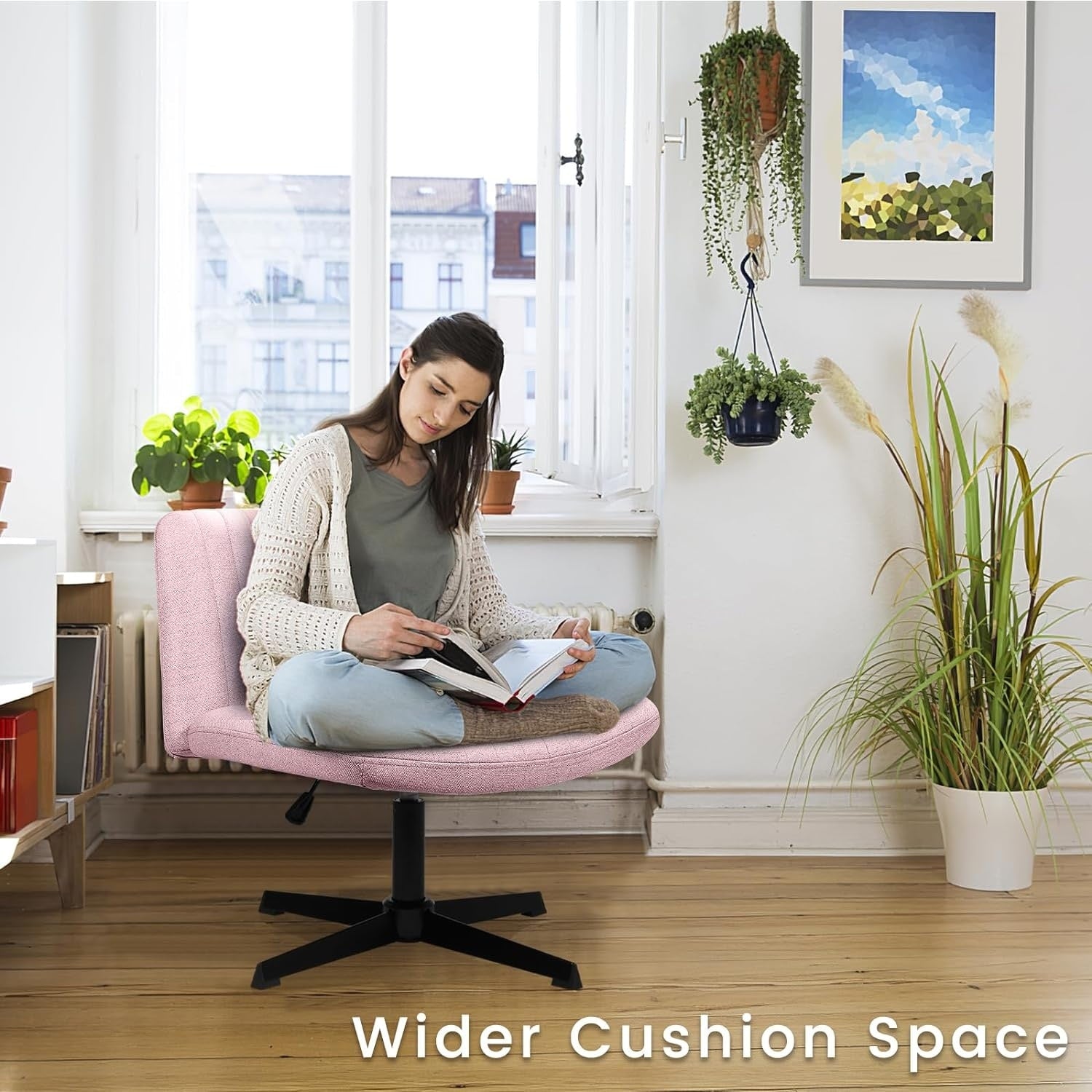 Chaise de bureau BOSSIN Criss Cross sans accoudoirs, sans roulettes, chaise de vanité pivotante moderne rembourrée en tissu