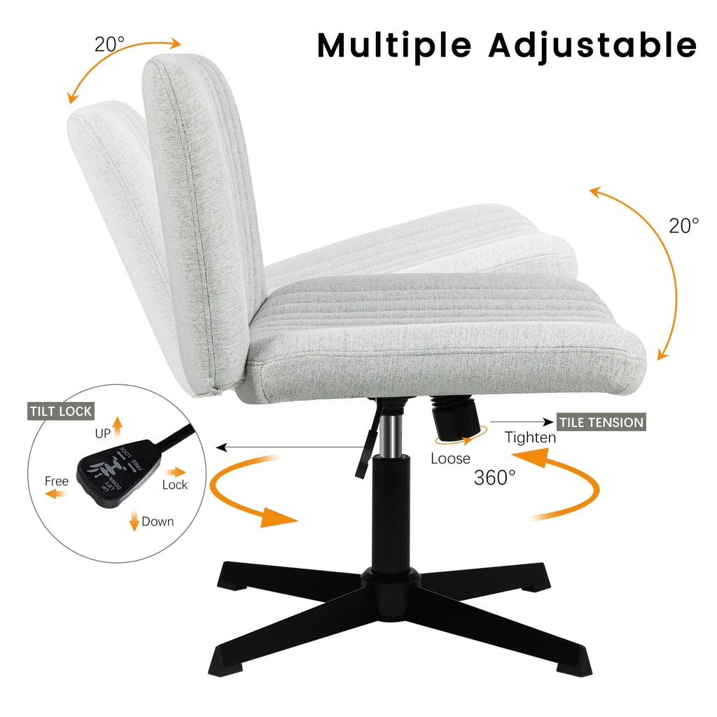 Chaise de bureau BOSSIN Criss Cross sans accoudoirs, sans roulettes, chaise de vanité pivotante moderne rembourrée en tissu