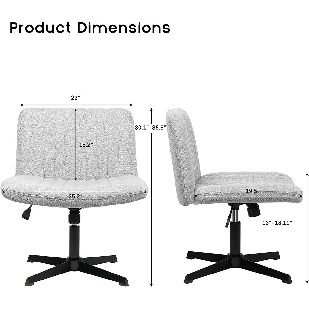 Chaise de bureau BOSSIN Criss Cross sans accoudoirs, sans roulettes, chaise de vanité pivotante moderne rembourrée en tissu