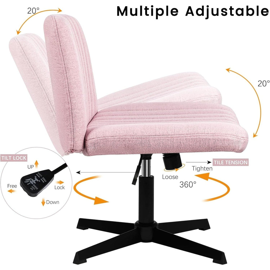 Chaise de bureau BOSSIN Criss Cross sans accoudoirs, sans roulettes, chaise de vanité pivotante moderne rembourrée en tissu
