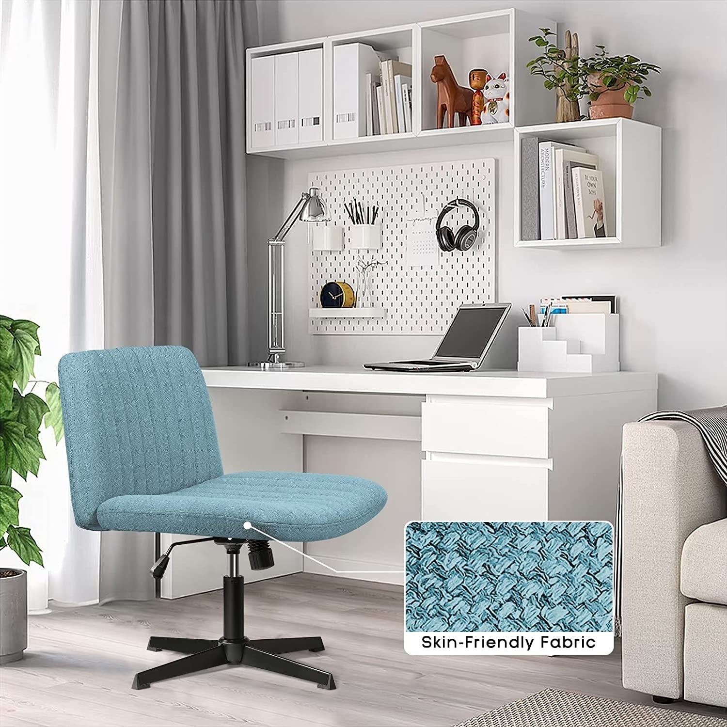 Chaise de bureau BOSSIN Criss Cross sans accoudoirs, sans roulettes, chaise de vanité pivotante moderne rembourrée en tissu