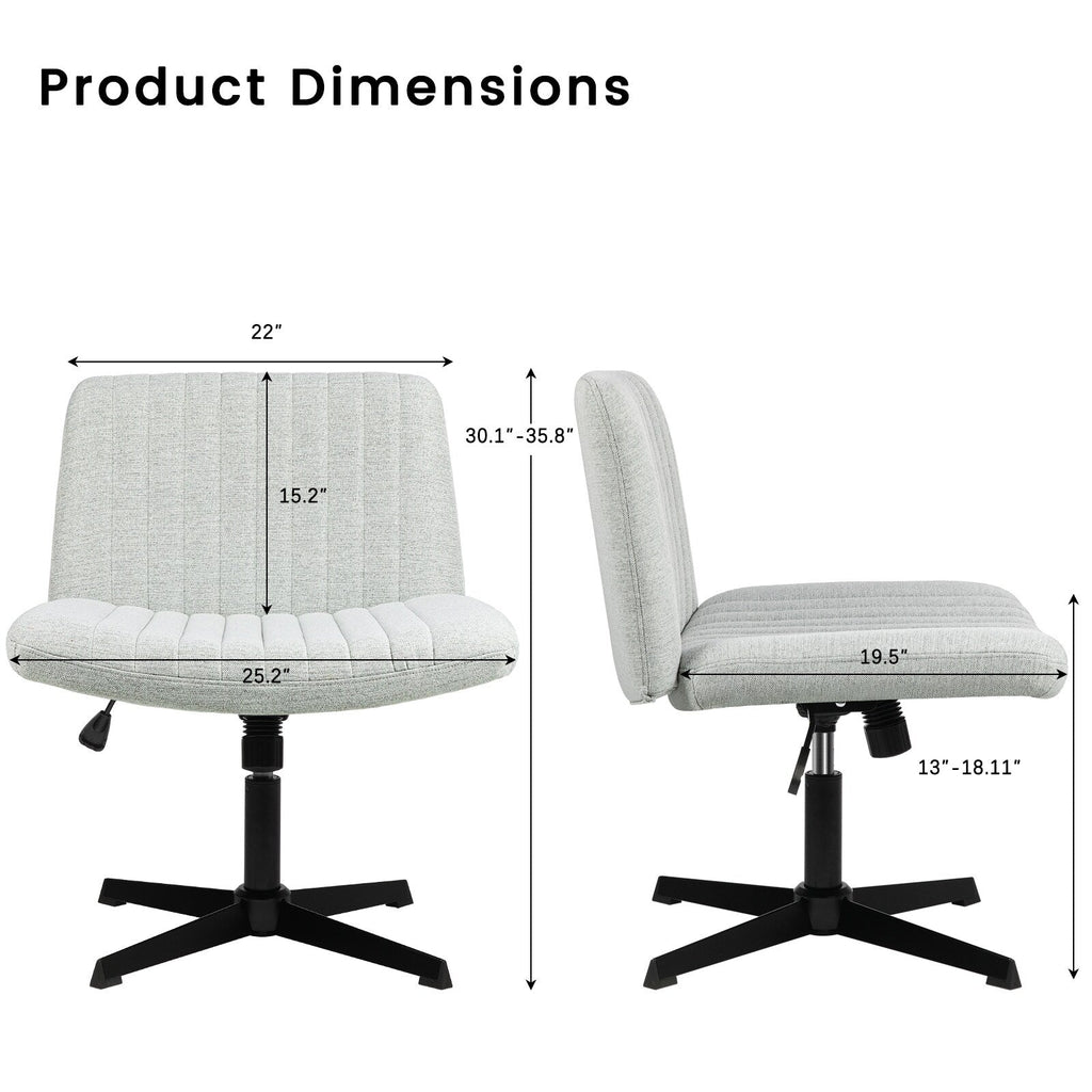 Chaise de bureau BOSSIN Criss Cross sans accoudoirs, sans roulettes, chaise de vanité pivotante moderne rembourrée en tissu