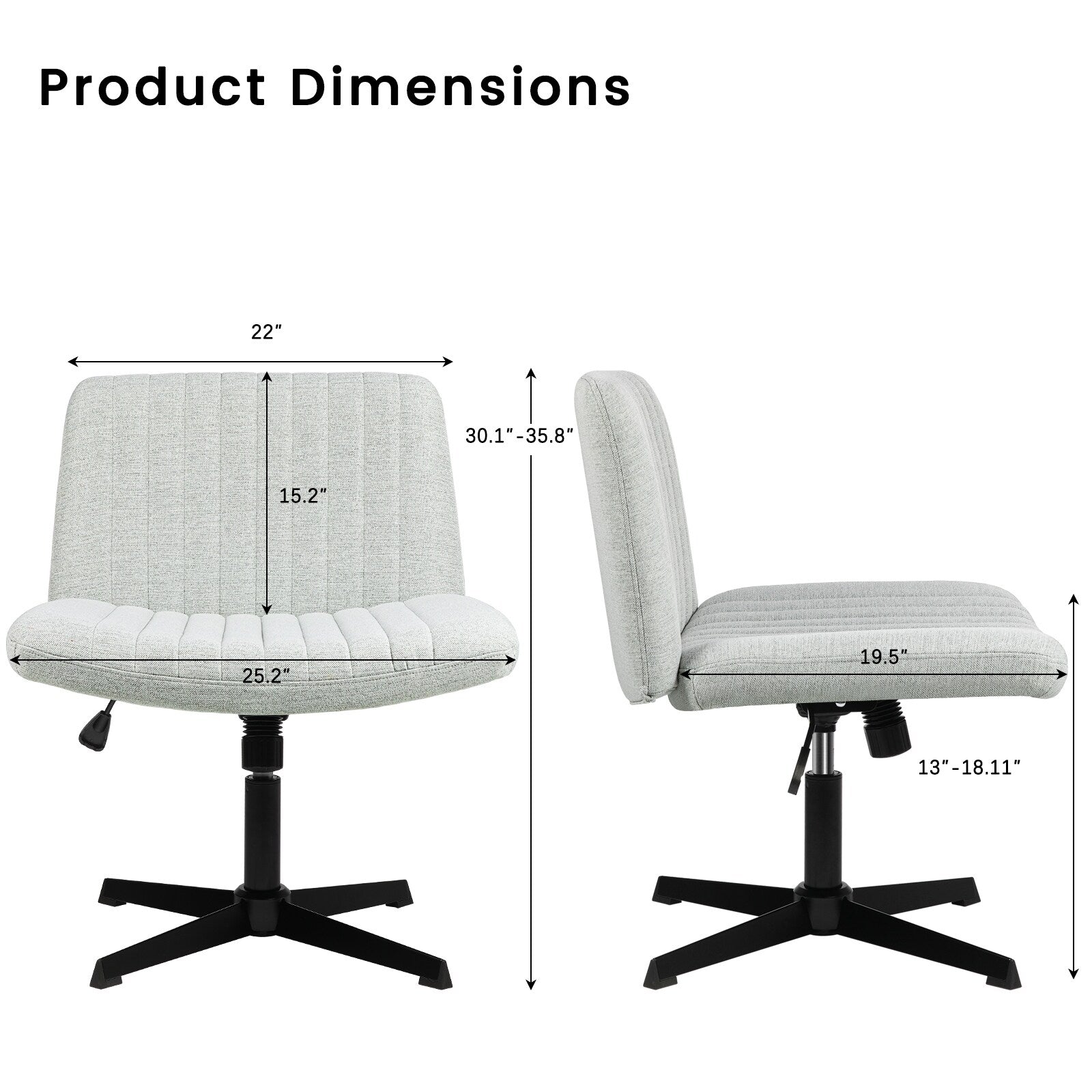 Chaise de bureau BOSSIN Criss Cross sans accoudoirs, sans roulettes, chaise de vanité pivotante moderne rembourrée en tissu