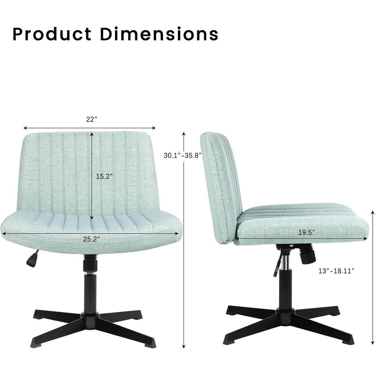 Chaise de bureau BOSSIN Criss Cross sans accoudoirs, sans roulettes, chaise de vanité pivotante moderne rembourrée en tissu