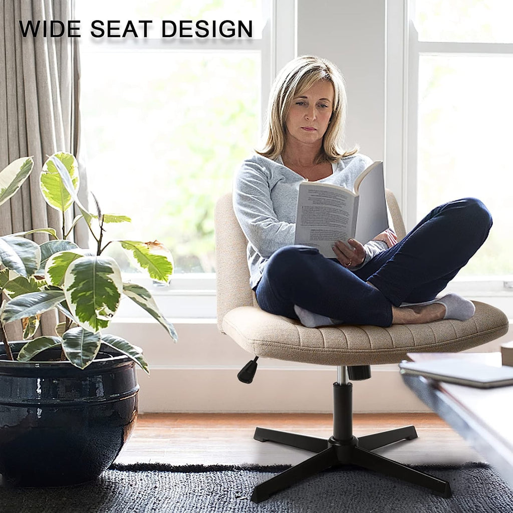 Chaise de bureau BOSSIN Criss Cross sans accoudoirs, sans roulettes, chaise de vanité pivotante moderne rembourrée en tissu