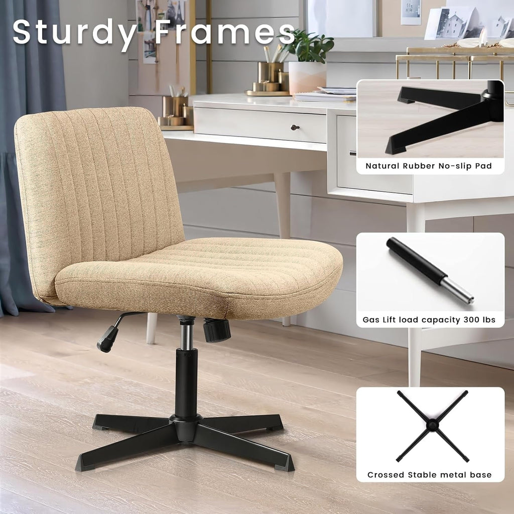 Chaise de bureau BOSSIN Criss Cross sans accoudoirs, sans roulettes, chaise de vanité pivotante moderne rembourrée en tissu