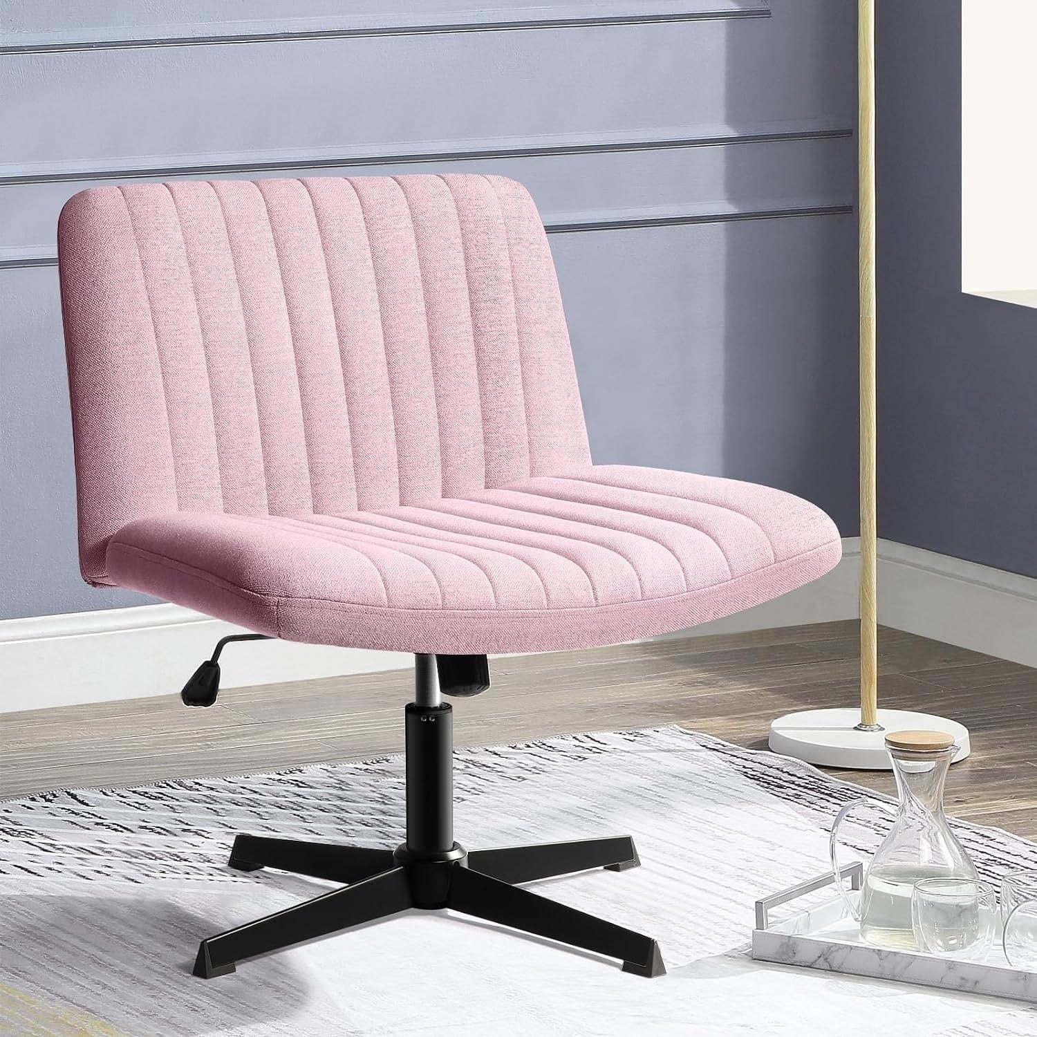 Chaise de bureau BOSSIN Criss Cross sans accoudoirs, sans roulettes, chaise de vanité pivotante moderne rembourrée en tissu