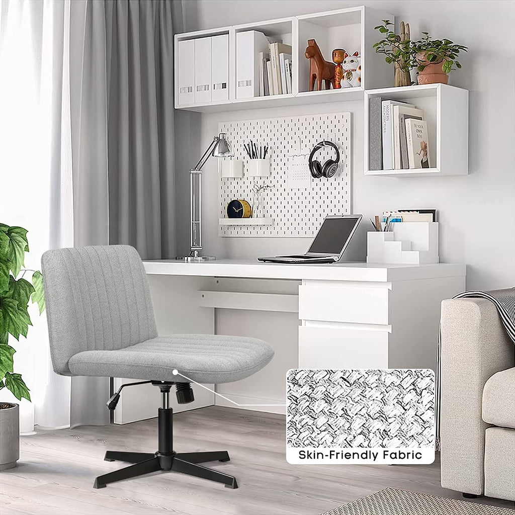 Chaise de bureau BOSSIN Criss Cross sans accoudoirs, sans roulettes, chaise de vanité pivotante moderne rembourrée en tissu