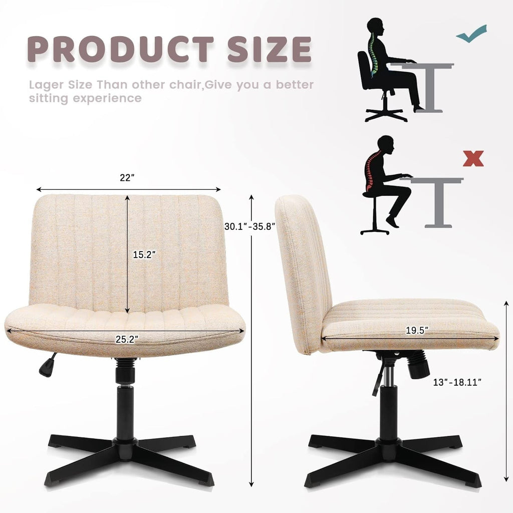 Chaise de bureau BOSSIN Criss Cross sans accoudoirs, sans roulettes, chaise de vanité pivotante moderne rembourrée en tissu