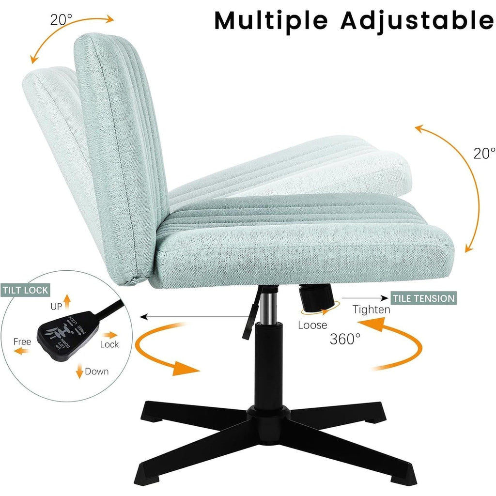 Chaise de bureau BOSSIN Criss Cross sans accoudoirs, sans roulettes, chaise de vanité pivotante moderne rembourrée en tissu