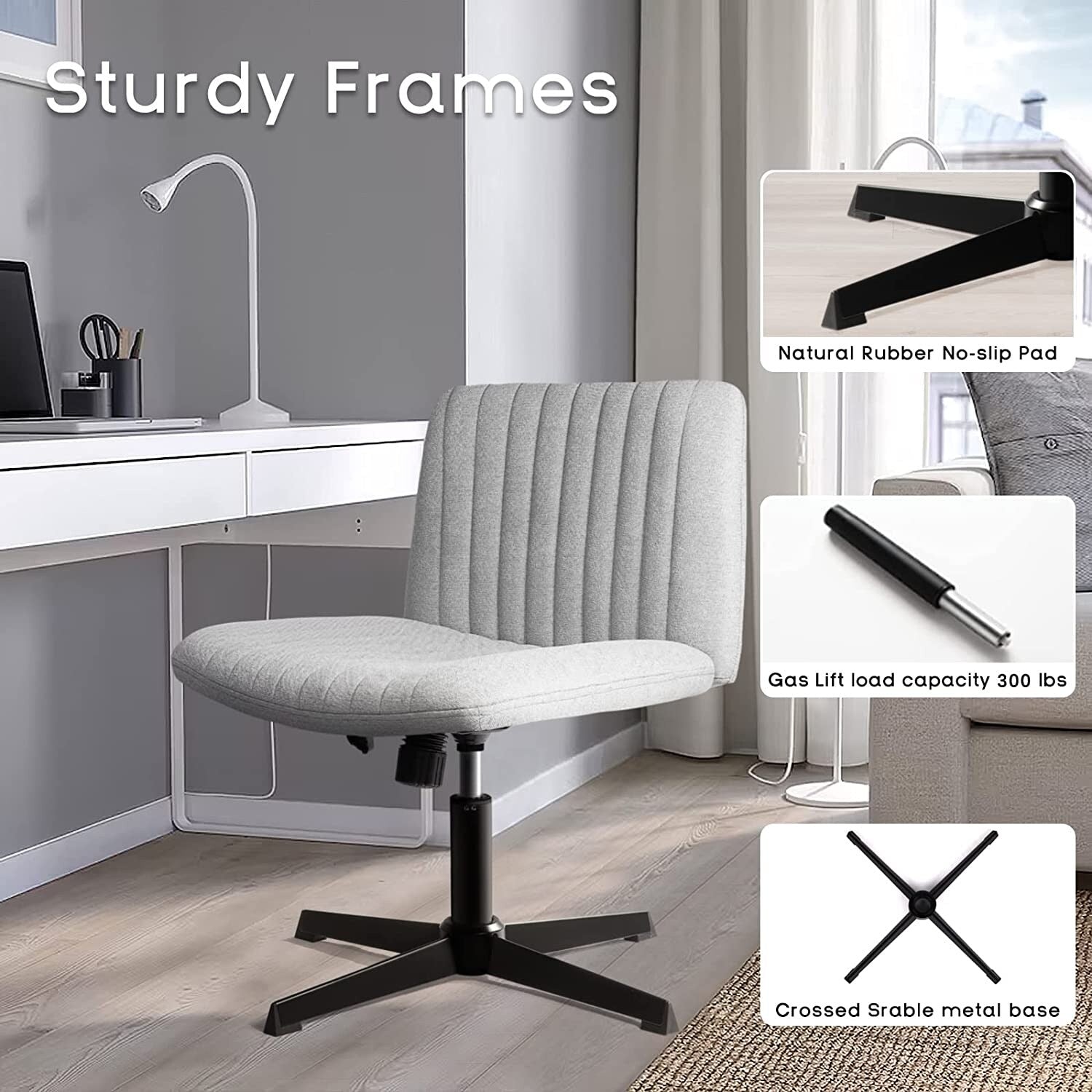 Chaise de bureau BOSSIN Criss Cross sans accoudoirs, sans roulettes, chaise de vanité pivotante moderne rembourrée en tissu